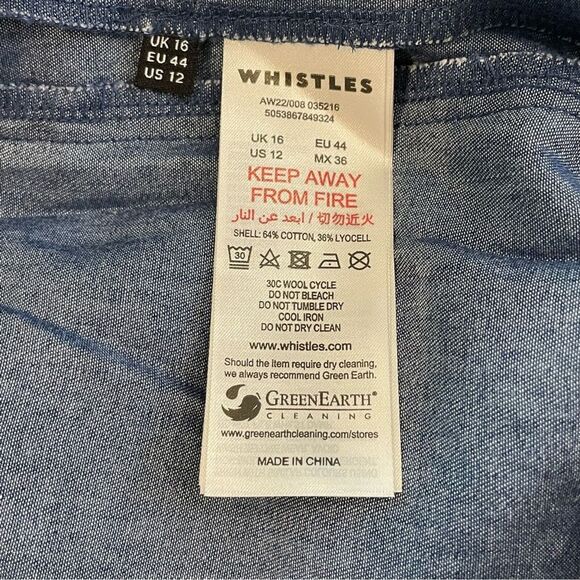 Whistles Lucy Chambray Barrel Trouser Tapered Pants Trip Cotton Blue 12 US NWT - Picture 13 of 13